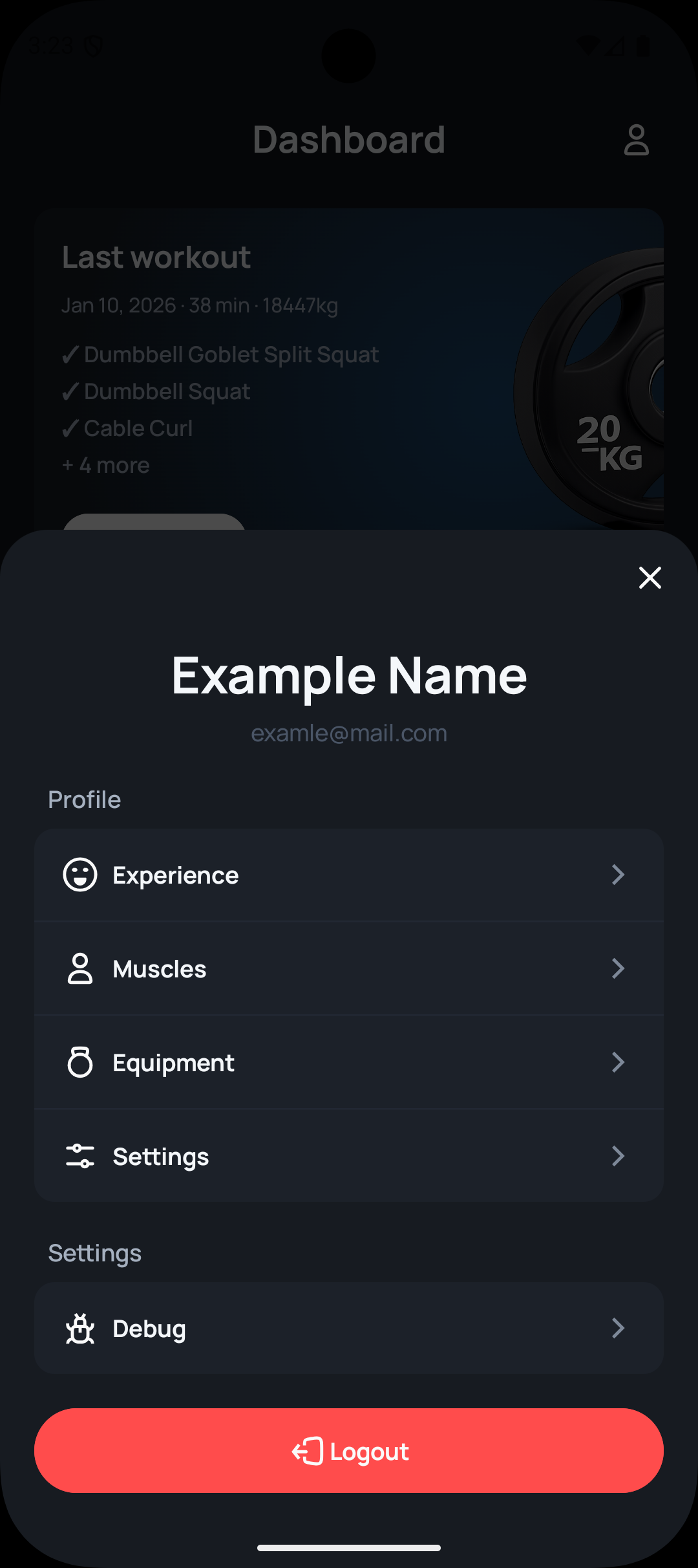 Profile screen with the Settings section